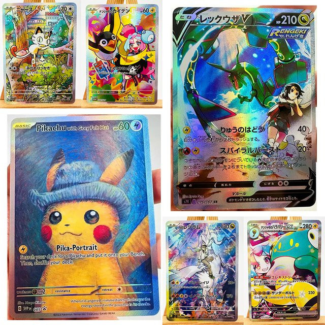 Bandai Pokémon PTCG Pikachu mit grauem Filzhut, Trainer Iono Meowth, Anime-Karten - Bild 1