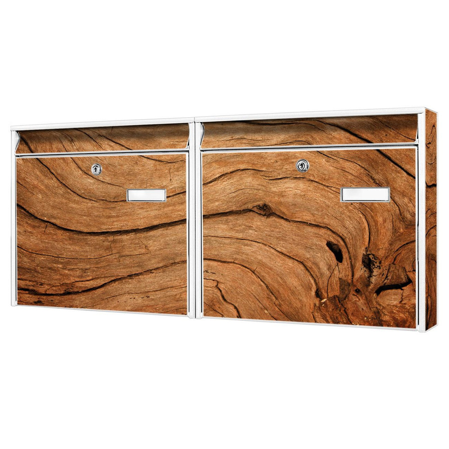 banjado Burg Wächter Briefkastenanlage für Mehrfamilienhäuser in Weiß mit Holzmaserung Motiv, verzinkt und lackiert, H x B x T: 72,5 x 32,2 x 10 cm - Bild 1
