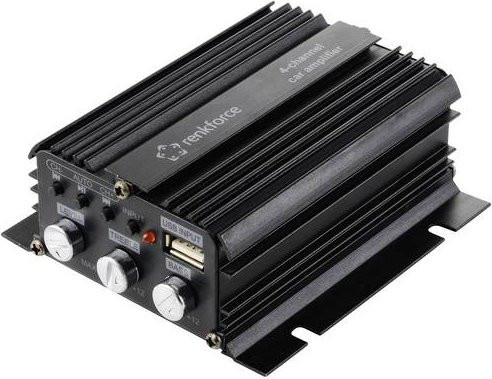 Renkforce RF-CMP-204 4-Kanal Endstufe in Schwarz mit 200 W, Bluetooth 4.0 und USB-Audiowiedergabe sowie Lautstärke-, Bass- und Höhenregelung - Bild 1