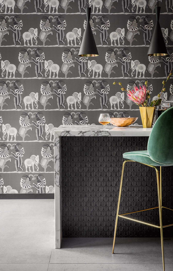 Cole & Son Tapete Narina Charcoal in Grau und Anthrazit mit botanischem Design und Vliesbeschichtung - Bild 1
