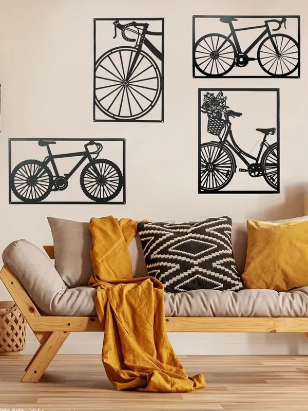 Hello young Wanddekoration aus Metall mit Fahrrad und Blumen in Schwarz, minimalistisches Schmiedeeisen-Kunstwerk für Wohnzimmer, Schlafzimmer und Esszimmer - Bild 4