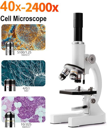 AOERWEI Monokulares optisches biologisches Mikroskop, Natur, Kunststoff, Weiß