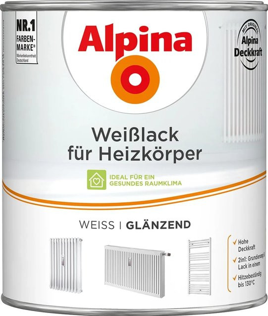 Alpina Heizkörperlack Weiß glänzend wasserbasiert 2 Liter - Bild 1