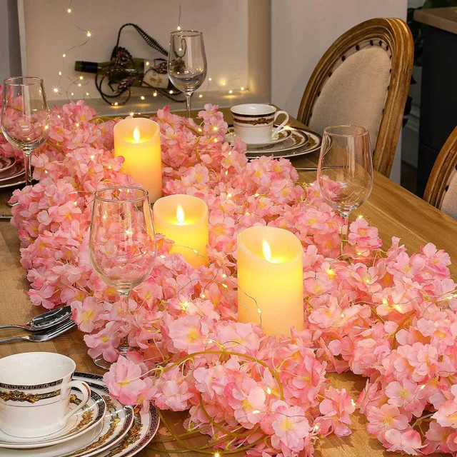 OKAL RED EAST Künstliche Kirschblütenrebe aus Seide in Rosa für Hochzeiten und Dekorationen - Bild 1