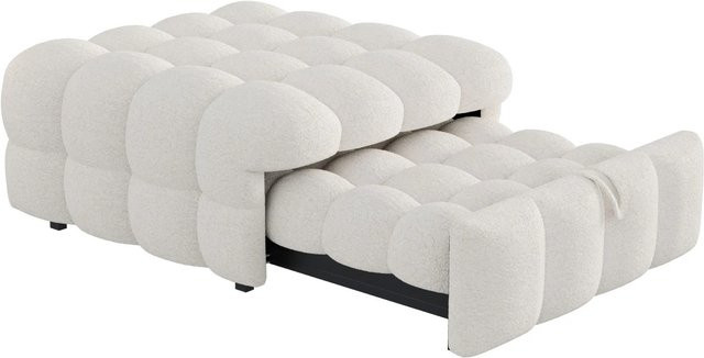 Merax 2in1 Schlafsofa und Fußhocker aus Bouclé in Beige - Bild 1