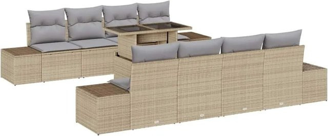 vidaXL Gartensofa-Set L-Form in Beige und Hellgrau mit Kissen und integriertem Stauraum - Bild 1