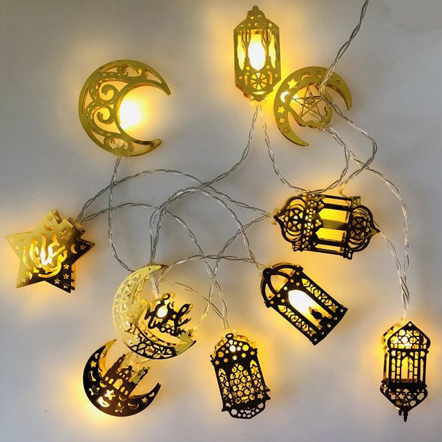 LED String Licht mit Mond und Sternen in Gold/Messing für Ramadan und Eid Mubarak Dekoration, warmweißes Licht, batteriebetrieben - Bild 1