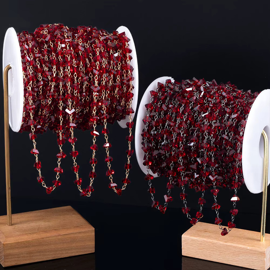 MOONMADE Halskette, Dunkelrote Perlen, Kristall Stein, Kupfer - Bild 2