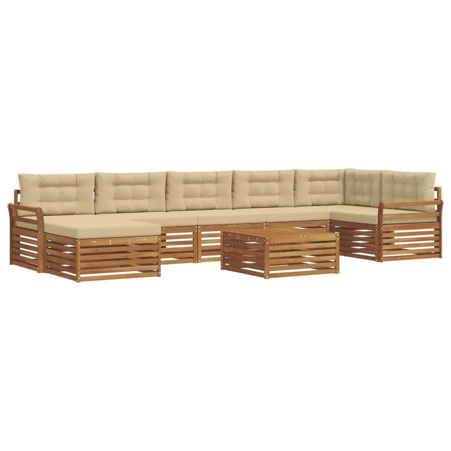 vidaXL Sofagarnitur 8-teilig aus Massivholz Akazie in Natur und Beige mit Armlehnen und Kissen - Bild 2