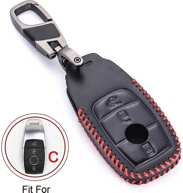 Leder Schlüsselabdeckung für Mercedes Benz C-Klasse E-Klasse CLK CL-Klasse S-Klasse ML in Schwarz - Bild 1