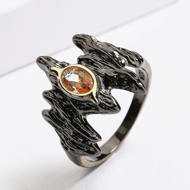 YIRAN Ring, Bernstein, Zirkon, Schwarzgold, Damen - Bild 1