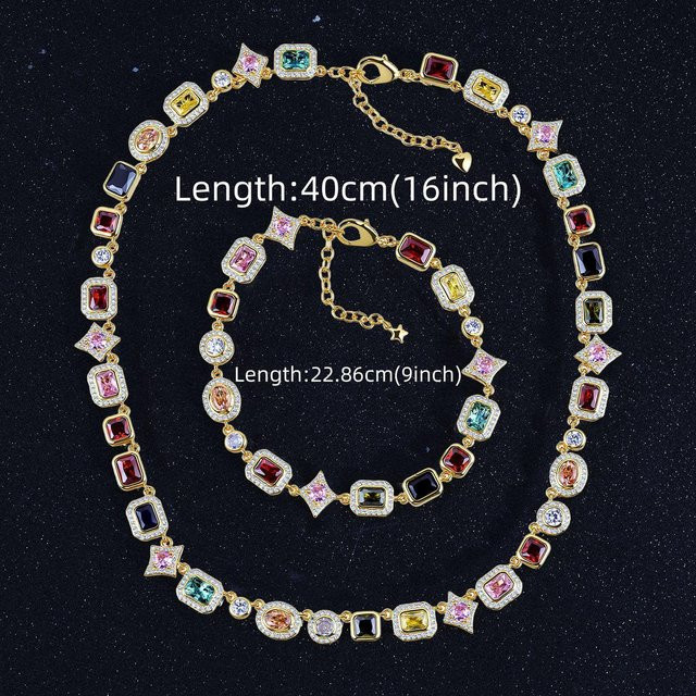 Halskette Messing, Platin, Diamant, Zirkonia, Damen, 22,86 cm - Bild 1