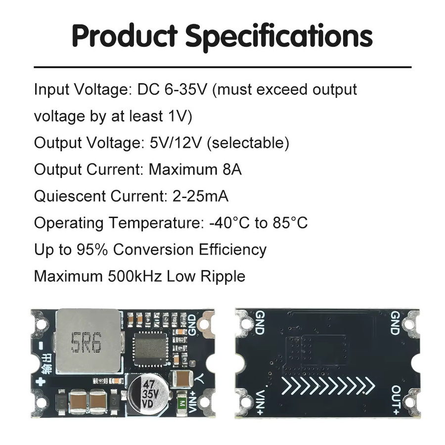 DC-DC-Abwärtsmodul Spannungsreglerplatine 6–35 V auf 5 V oder 12 V mit 8 A in Schwarz - Bild 3