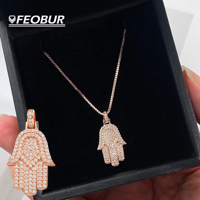 FEOBUR Hamsa Anhänger Halskette, 925 Silber, Moissanit, Unisex - Bild 1