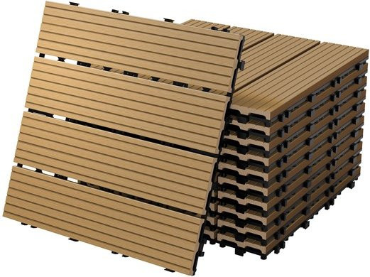 ECD Germany WPC Terrassenfliesen Teak in Holzoptik, 33 Stück, B/T: 30 x 30 cm, mit Klicksystem und Drainage - Bild 1
