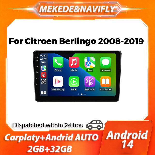 MEKEDE NAVIFLY Android 14 Autoradio mit kabellosem Carplay und GPS-Navigation für Citroen Berlingo B9 und Peugeot Partner 2008-2019, Schwarz - Bild 1