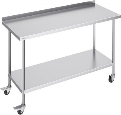VEVOR Edelstahl Arbeitstisch mit Rollen und höhenverstellbarer Arbeitsplatte, silber, B/T/H: 152,4 x 61,0 x 101,6 cm - Bild 1