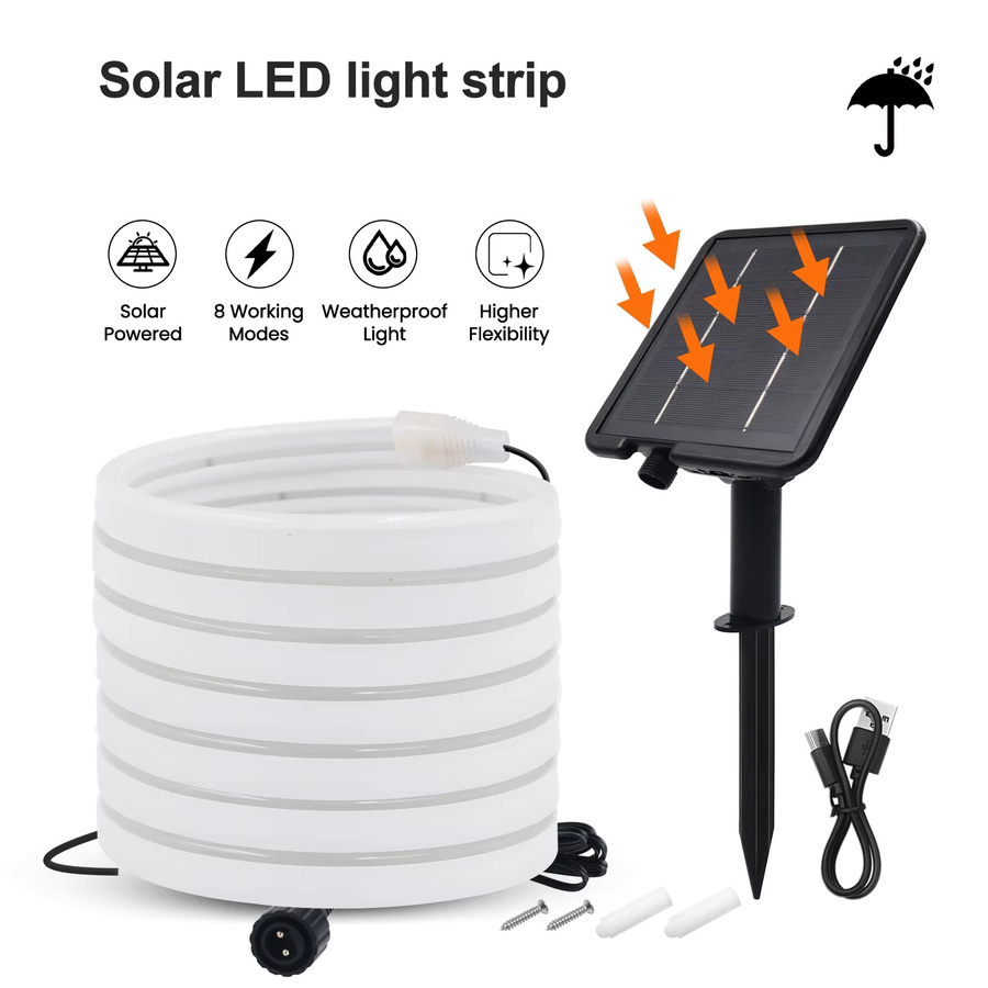 HEGEHE Solarbetriebener Neon-Flex LED-Streifen IP67 Wasserdicht DC 24V in Weiß für die Gartendekoration - Bild 4