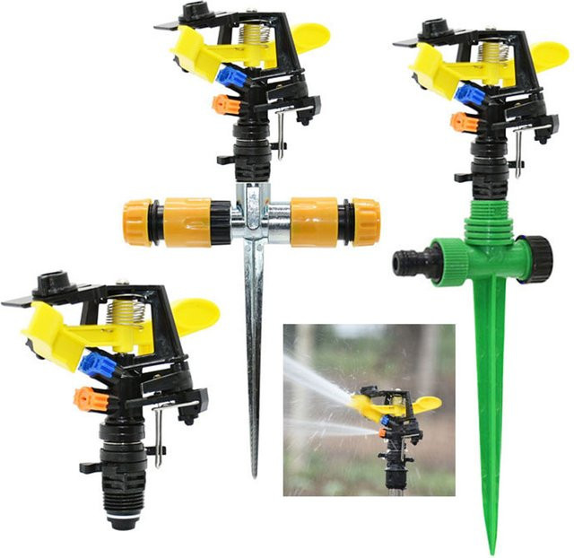 360 Grad drehbarer Jet-Sprinkler mit Doppelausgang und Wippdüsen, 1/2 Zoll Außengewinde zur Rasenbewässerung für Garten und Bauernhof - Bild 1