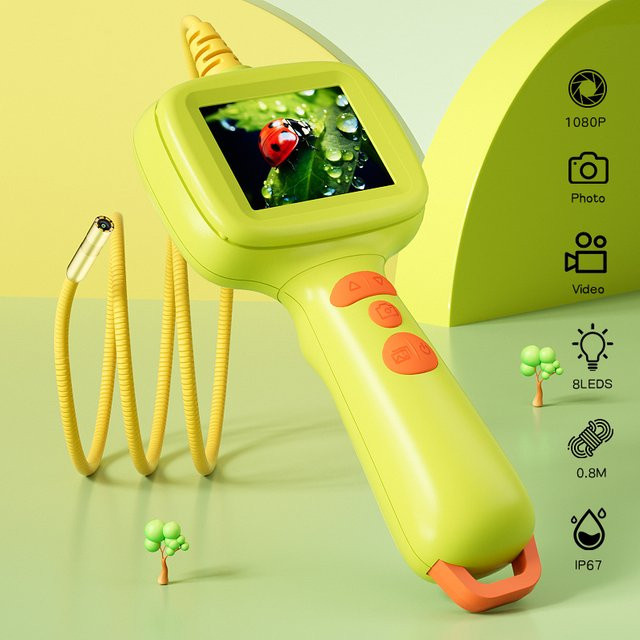 ILIHOME Kinderfreundliches Endoskop mit 2,4-Zoll-Bildschirm, tragbares Boreskop mit 8 mm Kamera, 8 LEDs und wasserdichter Videokamera - Bild 1