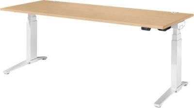 Schäfer Shop Genius ERGOSTYLE S Schreibtisch elektrisch höhenverstellbar, Rechteck, C-Fuß mit Memory Master, Ahorn/weiß, B: 200 cm, T: 80 cm, H: 63,5-130,5 cm - Bild 1