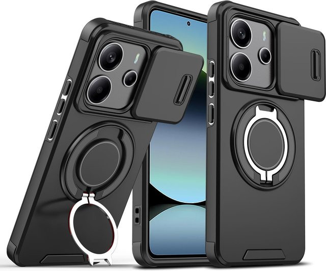 Stoßfeste Schutzhülle mit Fingerring-Ständer für Xiaomi Redmi Note 14 Pro Plus, Note 15 5G und Note 13 Pro+ 5G in Schwarz - Bild 1