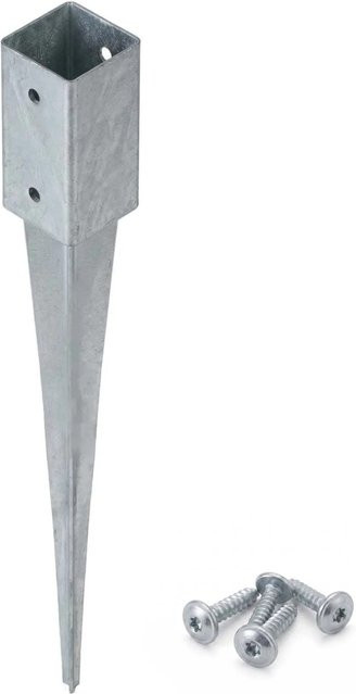 HOLLMAX Einschlaghülse für Vierkantpfosten in Silber verzinkt mit Schrauben, Durchmesser: 71 mm - Bild 1
