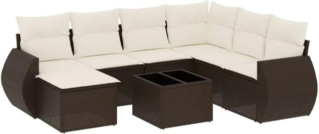 vidaXL 8-teilige Garten-Sofagarnitur aus Poly-Rattan mit Kissen in Braun - Bild 1