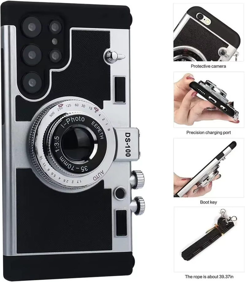 Handyhülle Emily In Paris mit 3D Retro Kamera-Cover und Trageriemen für iPhone 17 Pro Max 16 15 14 13 12 Plus in Schwarz - Bild 3
