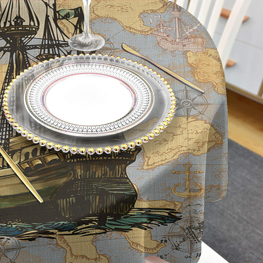 Wasserdichte Tischdecke mit Vintage Segelboot und Anker Motiv sowie 4 passende Tischsets für Hochzeit und Party - Bild 3
