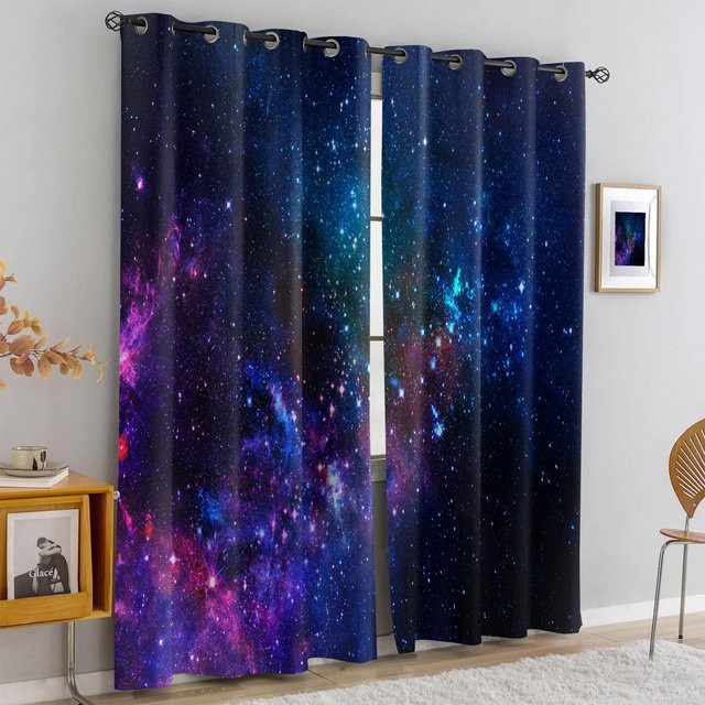 Verdunkelungsvorhang mit Galaxie und Sternenhimmel Motiv in Multicolor, Breite: 100 cm, Höhe: 70 cm - Bild 1