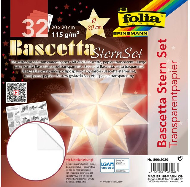 Bascetta-Stern Set Transparentpapier in Weiß, Durchmesser: 30 cm - Bild 1