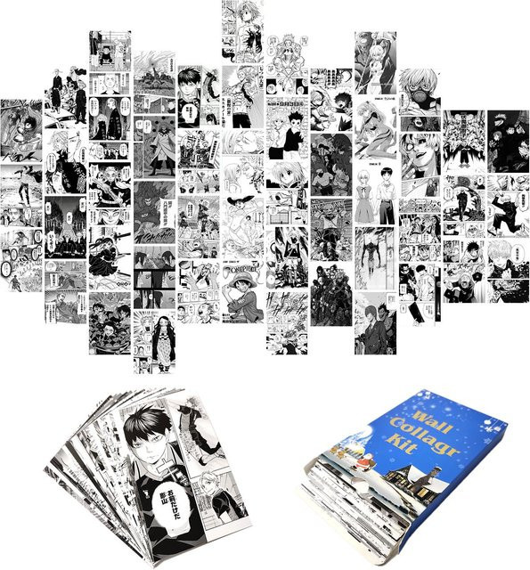 50-teiliges HD-Manga-Wandaufkleber-Set mit Anime-Kunst-Postern in Grau zur Wanddekoration - Bild 1