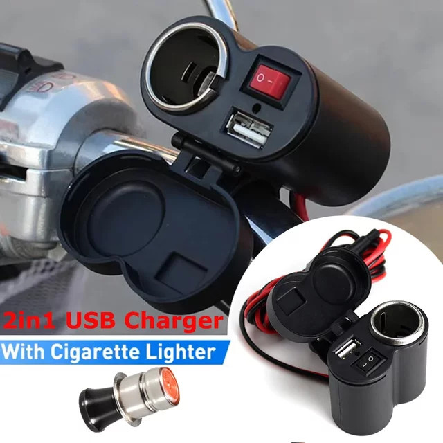 Wasserdichtes Motorrad USB Ladegerät mit Schalter für Zigarettenanzünder Buchse, Power Adapter in Schwarz mit USB-A und USB-C für Telefon und Navigation - Bild 1