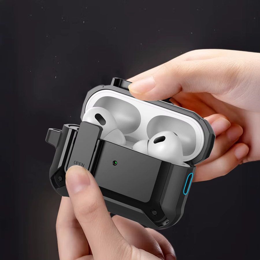 Schutzhülle für AirPods Pro 3 2025 Generation aus TPU und PC mit Secure Lock und Haken in Schwarz von DO AS YOU WISH - Bild 3