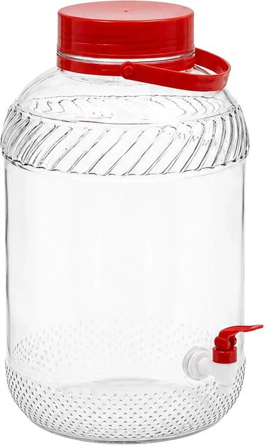 Relaxdays Getränkespender aus Glas und Kunststoff in Rot und Transparent mit Zapfhahn, tragbar und spülmaschinenfest, Höhe: 36,5 cm, Durchmesser: 22 cm - Bild 1