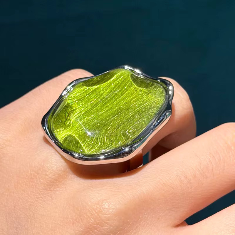Icareu Ring, grünes Harz, silberfarben, Damen - Bild 3