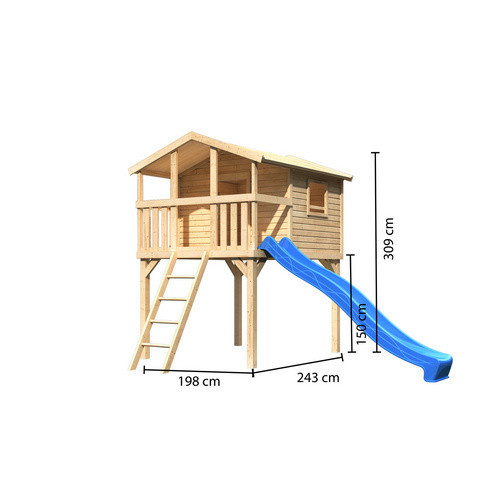 Karibu Stelzenhaus Benjamin Naturbelassen mit Holzleiter und Rutsche in Blau und Natur Braun B/H/T: 225 x 309 x 250 cm - Bild 3