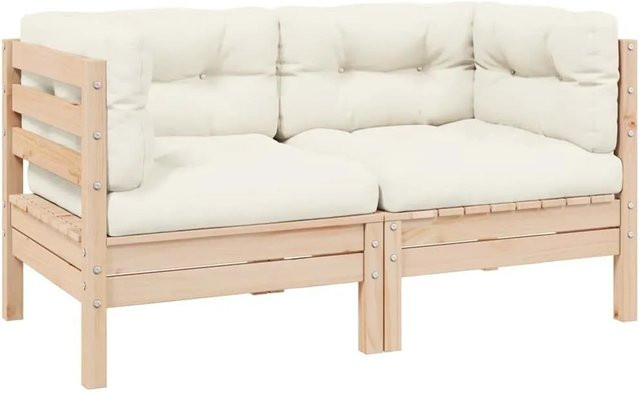 vidaXL Gartensofa 2-Sitzer aus Kiefer Massivholz mit Kissen in Beige, B/T/H: 127,0 x 63,5 x 62,5 cm - Bild 1