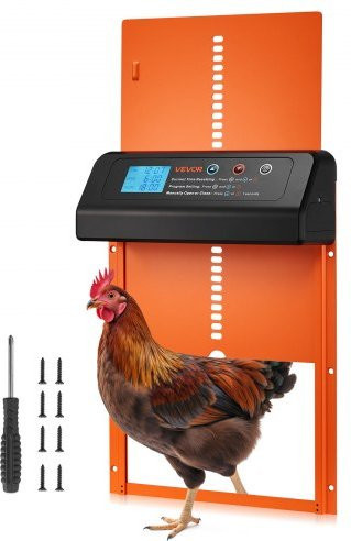 VEVOR Automatische Hühnerklappe mit Timer und Einklemmschutz, Hühnerstalltür mit wasserdichter Versiegelung, Orange, B/H/T: 35 cm x 25 cm x 7,3 cm - Bild 1