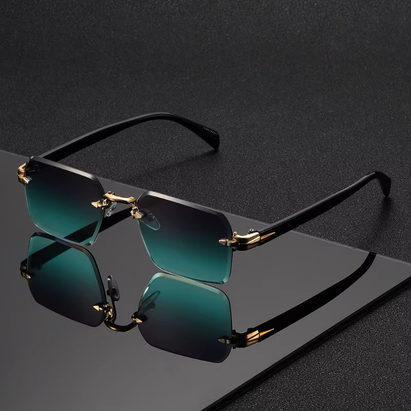 ERIKOLE Sonnenbrille randlos, Herren, goldfarben, grüne Gläser, polarisiert - Bild 2