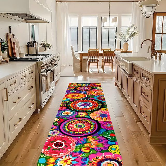 VIKAMA Vintage Blumenteppich in Multicolor für Wohnzimmer, Küche und Schlafzimmer - Bild 1