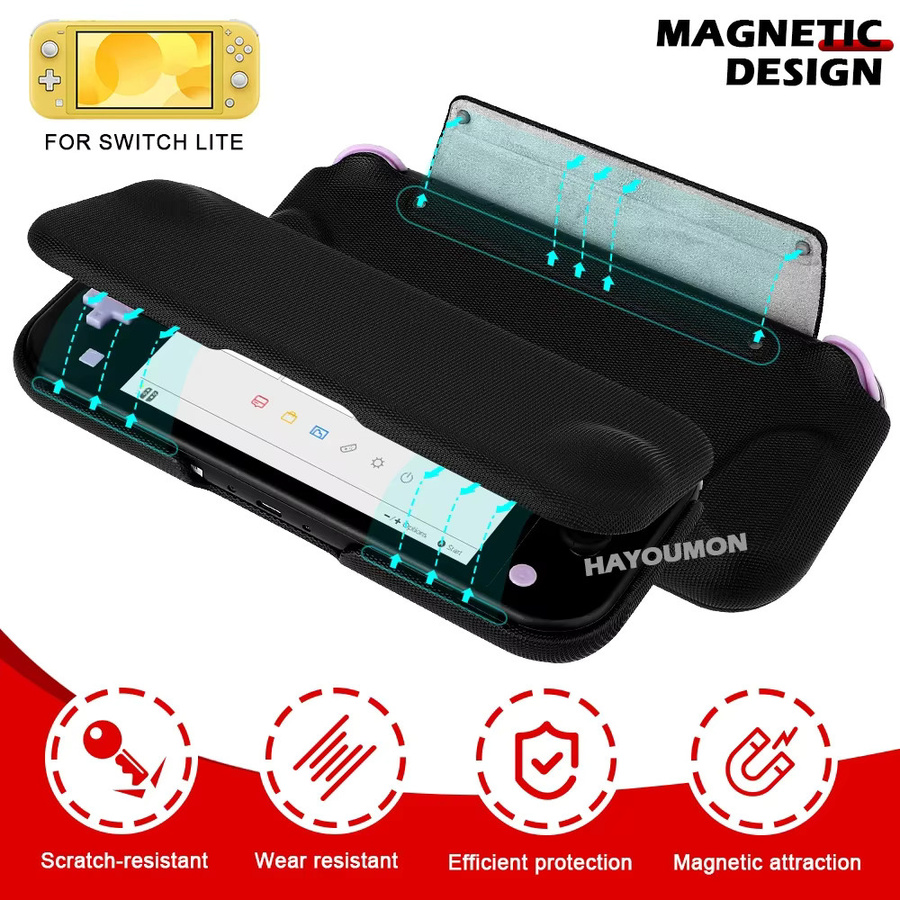 Hayoumon Schutzhülle für Nintendo Switch Lite in Grau mit abnehmbarer Magnetschale und 360 Grad Flip Cover Rundumschutz - Bild 2