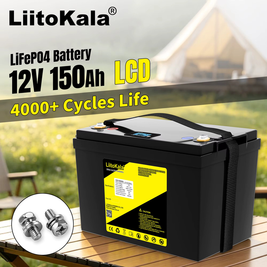 LiitoKala LiFePO4 Batterie 12V 150Ah mit LCD-Display SOC Spannung Strom und BMS in Schwarz - Bild 4