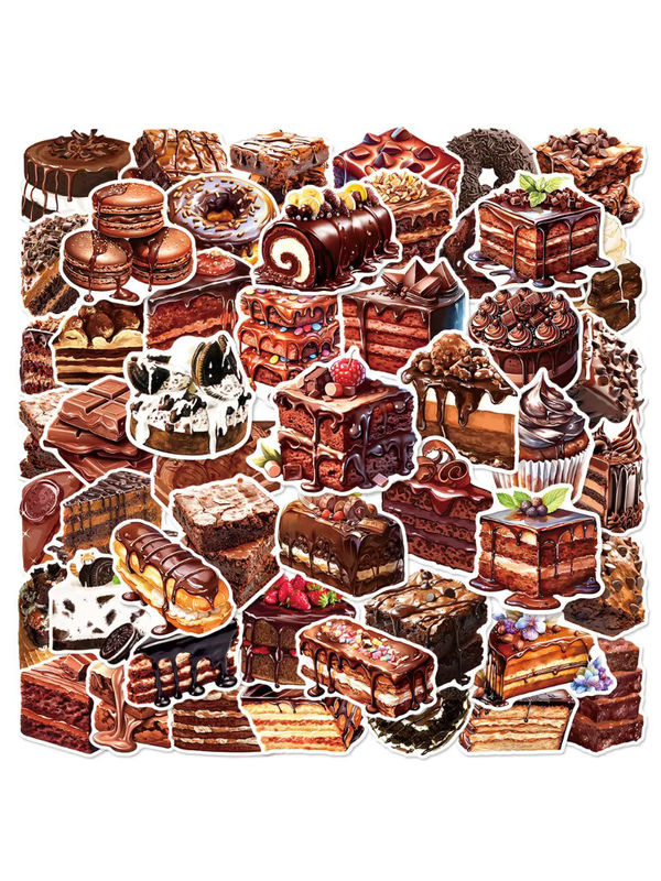 50 Stück wasserfeste Schokoladenkuchen-Dessert-Graffiti-Aufkleber in Mehrfarbig zur Dekoration von Wasserbechern, Lunchboxen und Kühlschränken - Bild 3