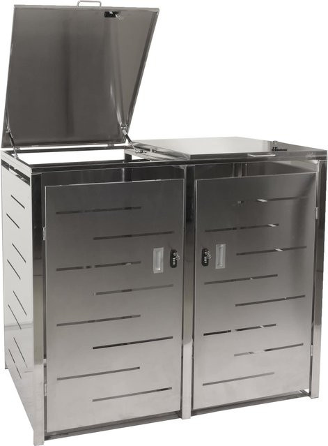 MCW 2er-Mülltonnenverkleidung E83 aus Edelstahl in Silber, B/T/H: 117 x 131 x 80 cm - Bild 1