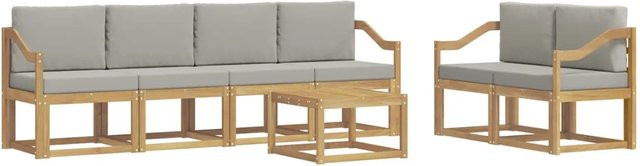 vidaXL Outdoor-Sofagarnitur 7-teilig aus Massivholz Akazie in Weiß, Grau und Braun mit Sitzkissen und Rückenlehnenkissen, B/T/H: 59 x 59 x 37 cm - Bild 1