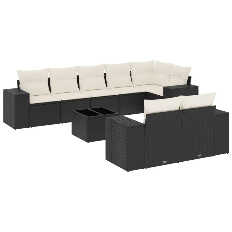 vidaXL 9-teilige Garten-Sofagarnitur in L-Form aus schwarzem Poly-Rattan mit Kissen und pulverbeschichtetem Stahlgestell - Bild 2