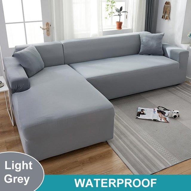 Wasserdichter und rutschfester Sofabezug aus Polyester für Ecksofas und Sessel, elastischer L-förmiger Couchbezug von Supermarket GO, Breite: 235-300 cm - Bild 1