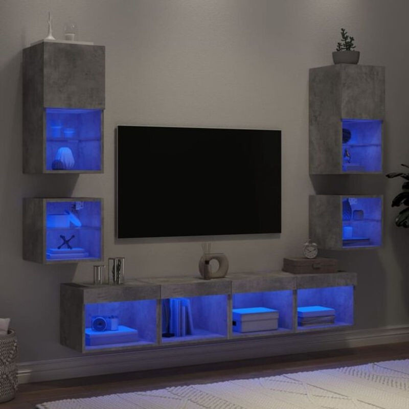 Vidaxl 8-tlg. Wohnwand Modern in Betongrau mit LED-Beleuchtung aus Holzwerkstoff und Glas - Bild 1